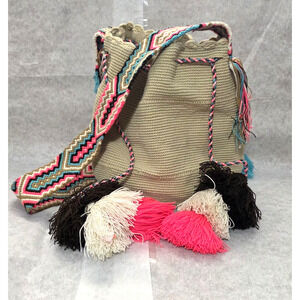 Wayuu Mochila Bag - Handmade Boho Crochet Crossbody with Tassels